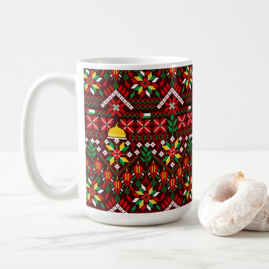 Mug Palestine Tatreez Broderie traditionnelle (Avec donut)