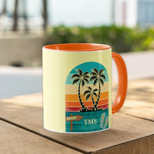 Mug Palm Tree Tropical Retro Sunset FlipFlops Monogram