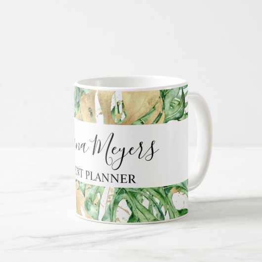 Mug Palm vert Feuille or blanc Tropical (Devant droit)