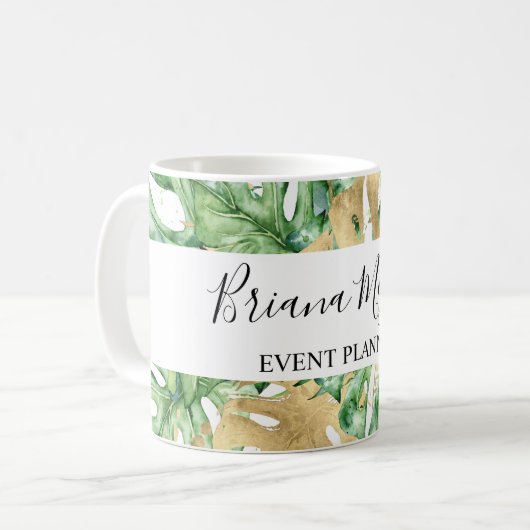 Mug Palm vert Feuille or blanc Tropical (Devant gauche)