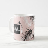 Mug Palmes Noir Blanc Tone Rose (Devant gauche)