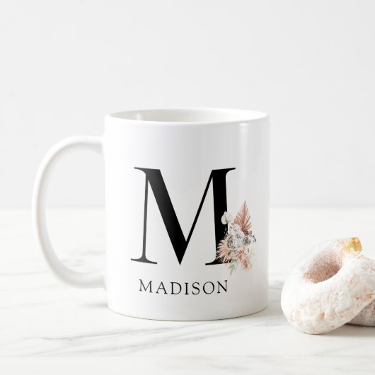 Mug Palmetto rose Floral Feuille Aquarelle Monogramme (Avec donut)