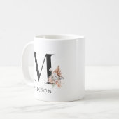 Mug Palmetto rose Floral Feuille Aquarelle Monogramme (Devant gauche)