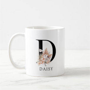 Mug Palmetto rose Floral Feuille Aquarelle Monogramme