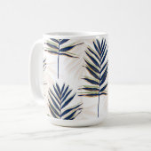 Mug Palmier bleu moderne Feuille Gold Strots Blanc Des (Devant gauche)