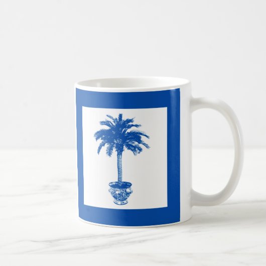 Mug Palmier en pot - bleu cobalt et blanc (Droite)