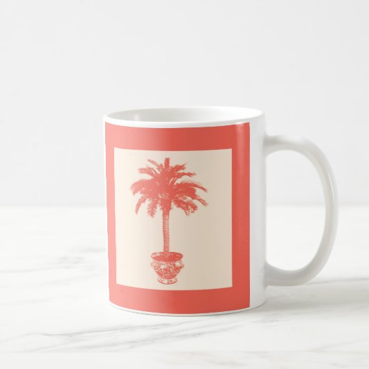 Mug Palmier en pot - nuances d'orange corail (Droite)