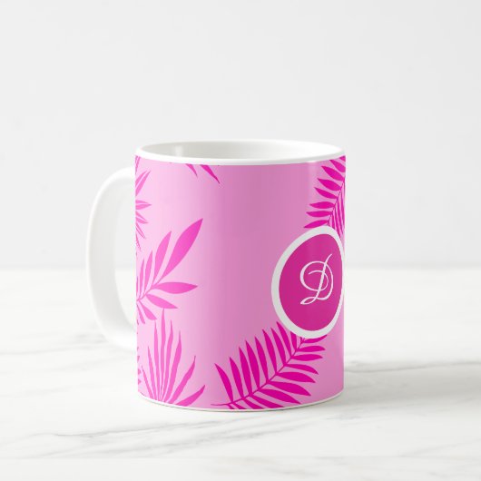 Mug palmier rose feuille moderne du milieu du siècle (Devant gauche)
