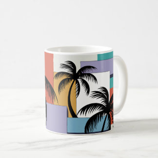 Mug Palmier tropicaux sur fond géométrique de coucher