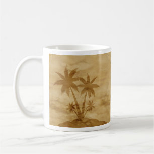 Mug Palmiers sur l'île Silhouette sur la boue de parch