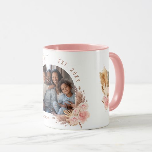 Mug Pampas herbe rose or rose fleurs photo (Devant droit)