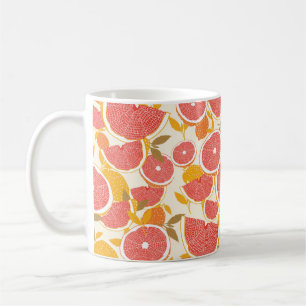 Mug Pamplemousse et tranches de moitié avec feuilles s