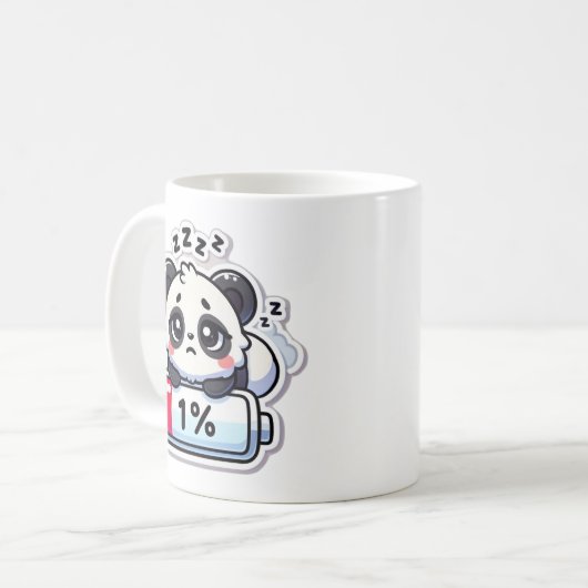 Mug Panda Batterie basse - Chibi Design Fatigué Cute (Devant gauche)