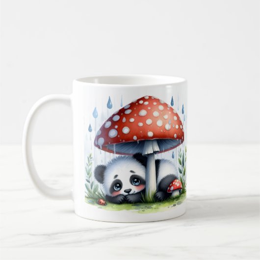 Mug Panda Bébé Cute Sous Parapluie Champignons (Gauche)