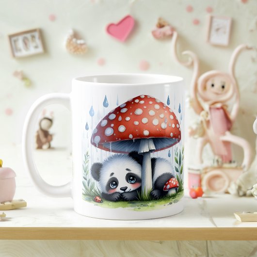 Mug Panda Bébé Cute Sous Parapluie Champignons
