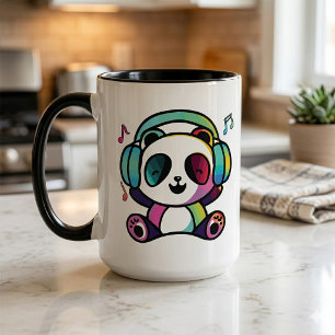 Mug Panda heureux avec des écouteurs en train d'écoute