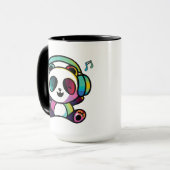 Mug Panda heureux avec des écouteurs en train d'écoute (Devant gauche)