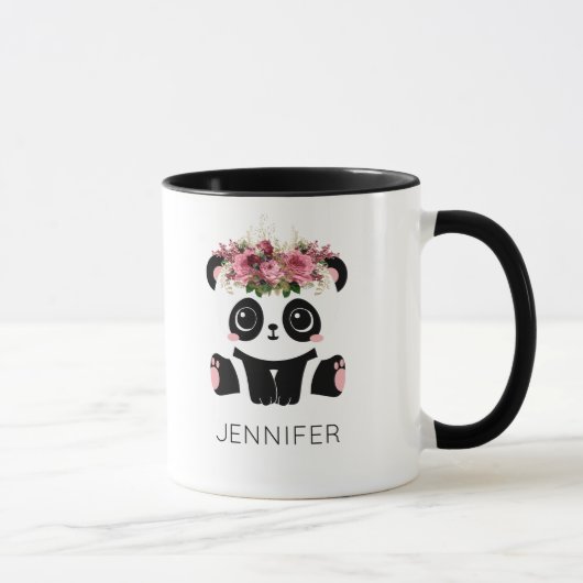 Mug Panda Kawaii visage floral personnalisé  (Droite)