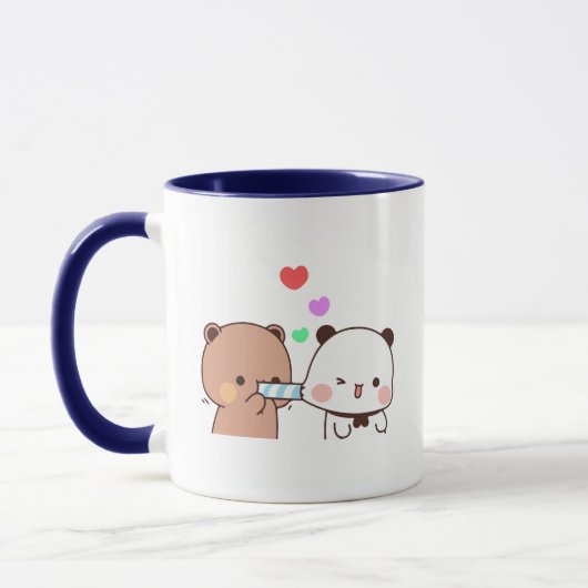 Mug Panda ours couple, Cute bubu et dudu câlins amour (Gauche)