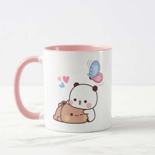 Mug Panda ours couple, Cute bubu et dudu câlins amour (Gauche)