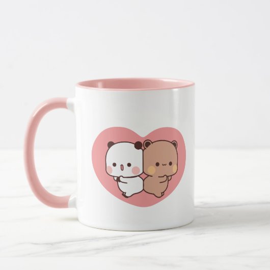 Mug Panda ours couple, Cute bubu et dudu câlins amour (Gauche)
