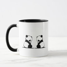 Panda Tone Couple Café Couple Coupe Simple Noir Bl
