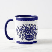 Mug Panier à fleurs rustique bleu et blanc et bouchon (Gauche)