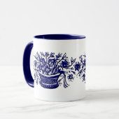 Mug Panier à fleurs Vintage bleu et blanc (Devant gauche)