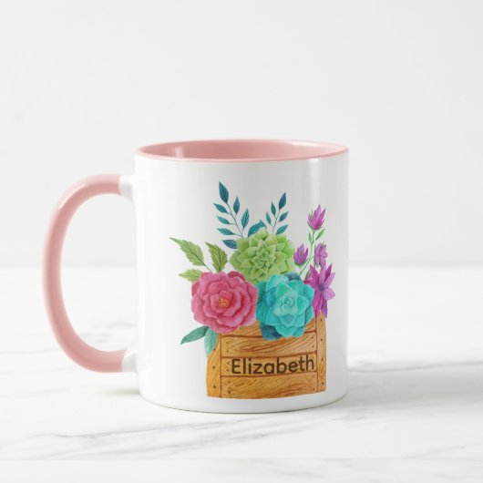 Mug Panier de fleurs à monogramme Aquarelle (Gauche)