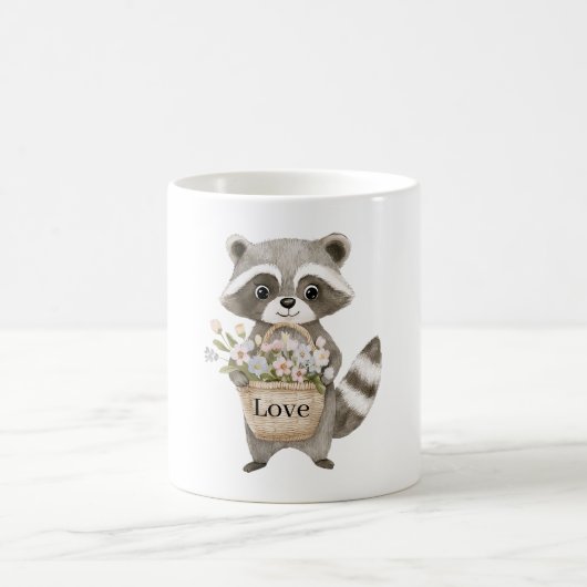 Mug Panier de fleurs de raton laveur mignon (Centre)
