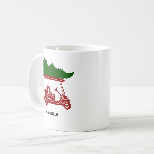 Mug Panier de golf rouge avec sapin de Noël (Devant gauche)