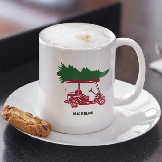 Mug Panier de golf rouge avec sapin de Noël