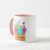 Mug Panier de monogramme de fleurs aquarelle (Devant gauche)