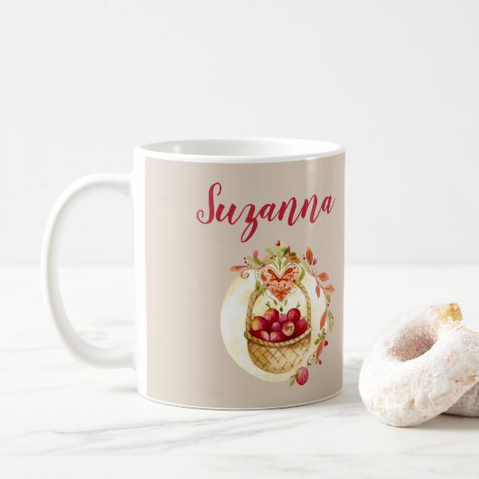 Mug Panier de pommes rouges d'automne (Avec donut)