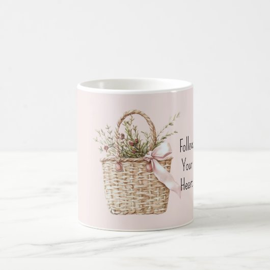 Mug Panier de roses rouges ruban rose (Centre)