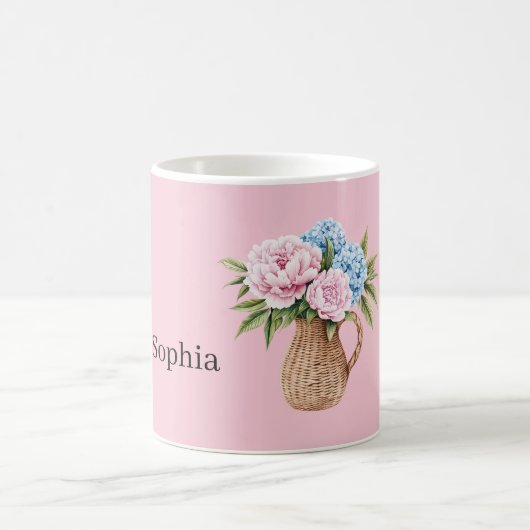 Mug Panier Tissé Fleurs Bleues Roses (Centre)