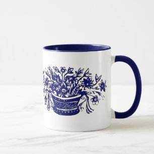Mug Panier vintage bleu et blanc de fleur