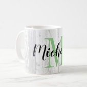 Mug Panneau à grain de bois blanc avec monogramme pers (Devant gauche)