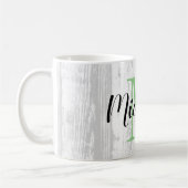 Mug Panneau à grain de bois blanc avec monogramme pers (Gauche)