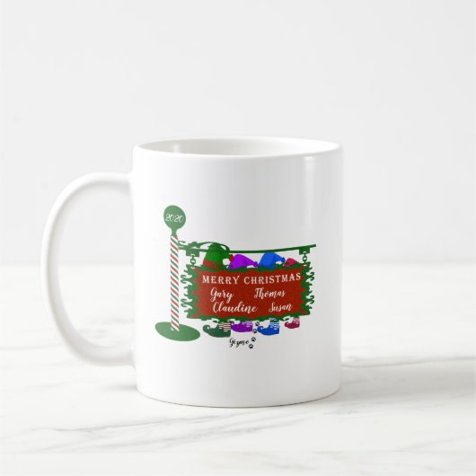 Mug Panneau de Noël avec nom de famille Elfes (Gauche)