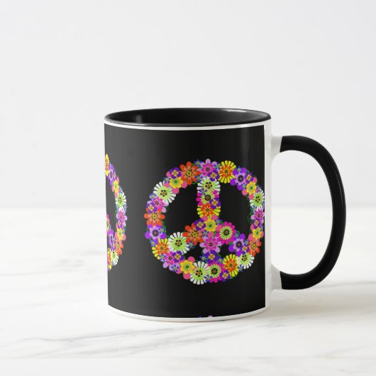 Mug Panneau de paix Floral sur noir (Droite)