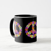 Mug Panneau de paix Floral sur noir (Devant gauche)