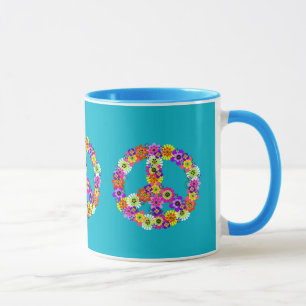Mug Panneau de paix Floral sur Turquoise