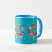 Mug Panneau de paix Floral sur Turquoise (Devant droit)