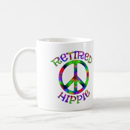 Mug Panneau de Paix Hippie retraitée Cravate café tein (Gauche)