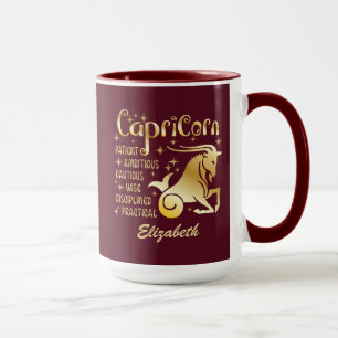Mug Panneau zippé Capricorne personnalisé Gold Maroon