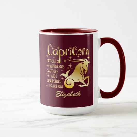 Mug Panneau zippé Capricorne personnalisé Gold Maroon (Droite)