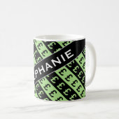 Mug Panneaux de livre noir et vert (£) Motif rayé (Devant droit)