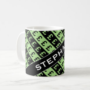 Mug Panneaux de livre noir et vert (£) Motif rayé