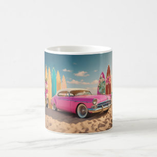 Mug Panneaux de surf de voiture sport vintage rose